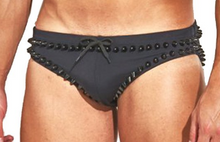 Load image into Gallery viewer, Studmuffin NYC Spike Outline Speedo -Black on Black