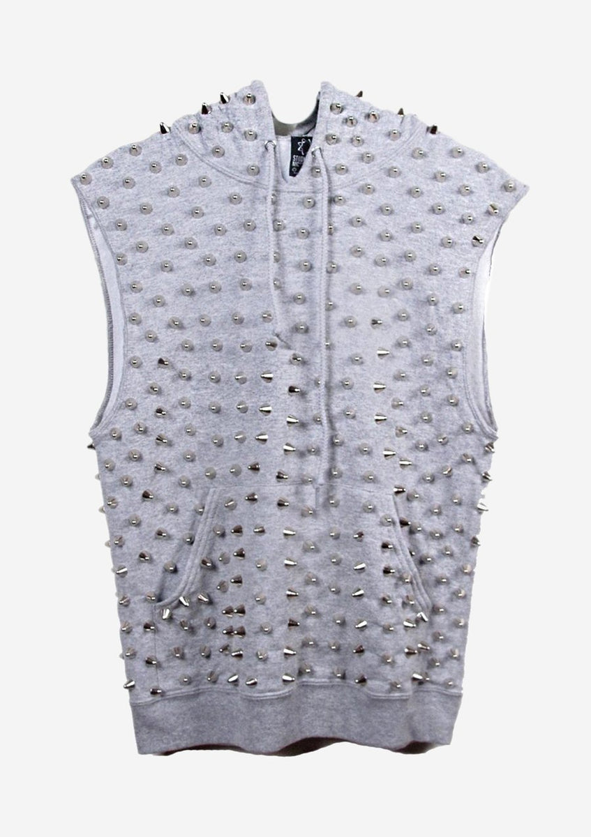トップス JentLouis Studded Sleeveless Hoodie Sleeveless Zip Up Spiked Hoodie – Patricia Field ARTFASHION