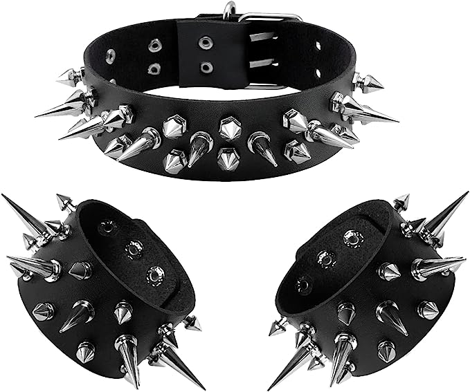 Studded and Spike Collar and Cuffs Set
