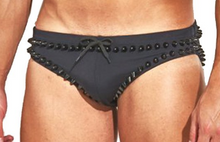 Load image into Gallery viewer, Studmuffin NYC Spike Outline Speedo -Black on Black
