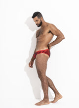 Load image into Gallery viewer, Studmuffin NYC x Hercules New York Spike Speedo - Black on Red
