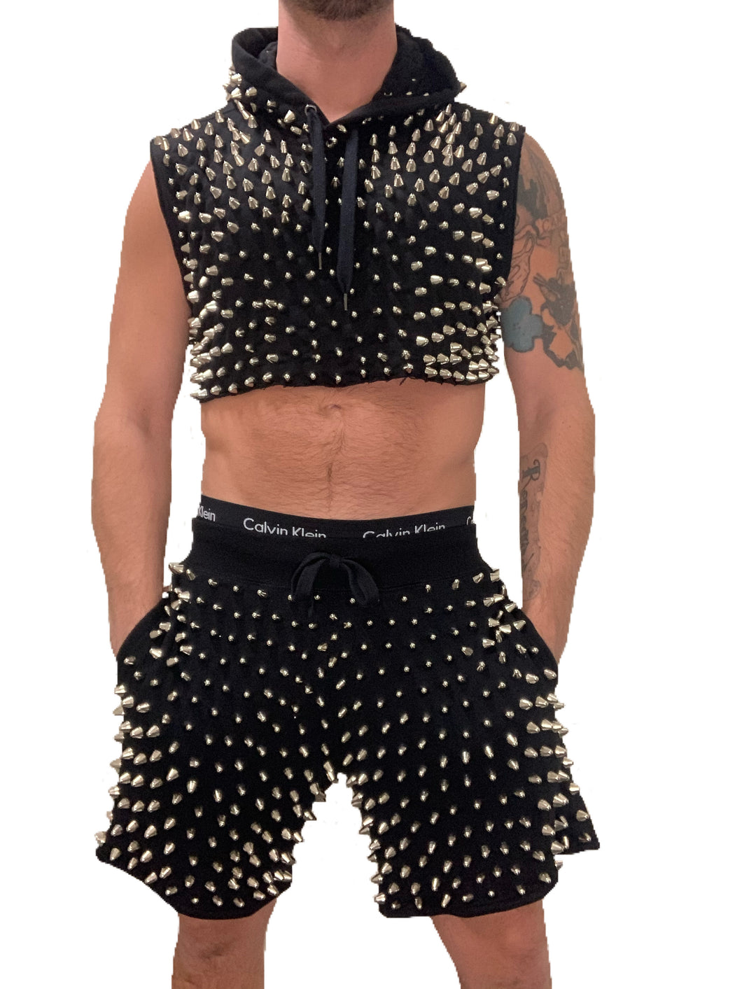 Studmuffin NYC Spike Crop Top Hoodie - Spike Sweat Shorts 2 Set- More Colors